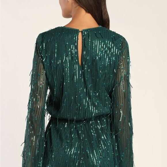 Lulu’s Always Partying Emerald Green Sequin Romper NWT XL - Picture 2 of 11